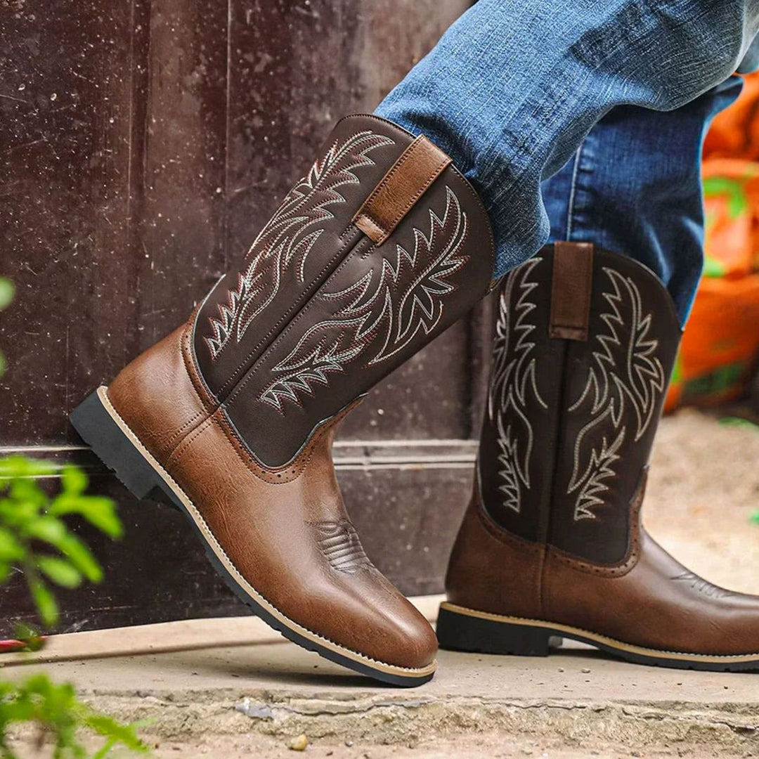 Samuel | Men's Western Embroidered Leather Cowboy Boots Square Toe