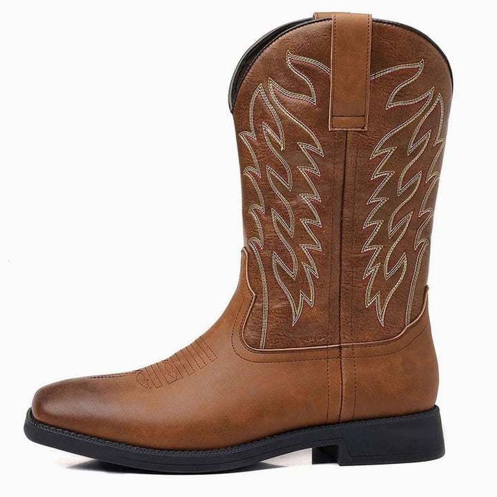 Samuel | Men's Western Embroidered Leather Cowboy Boots Square Toe