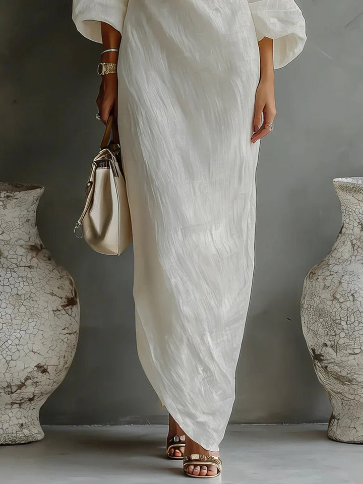 Evelyn | Women's One Shoulder Relaxed Fit Linen Maxi Dress With Side Pockets