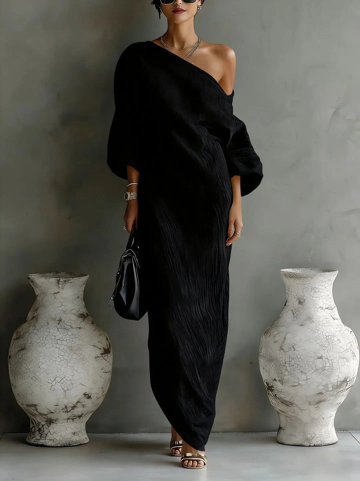Evelyn | Women's One Shoulder Relaxed Fit Linen Maxi Dress With Side Pockets
