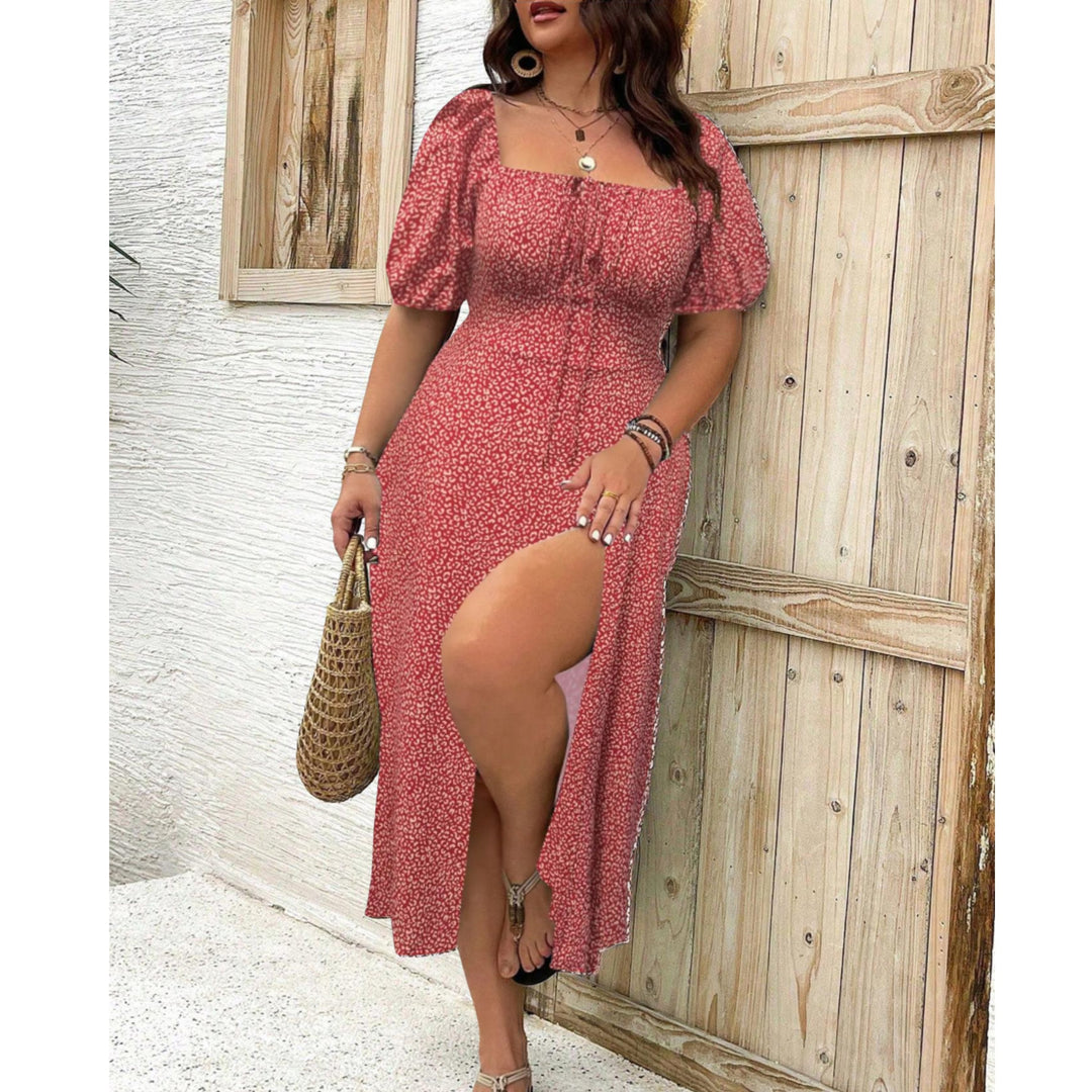 Mia | Women's Plus Size Puff Sleeve Maxi Dress with Flowing Skirt