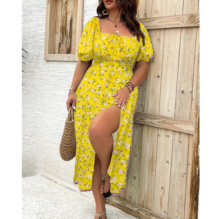 Mia | Women's Plus Size Puff Sleeve Maxi Dress with Flowing Skirt