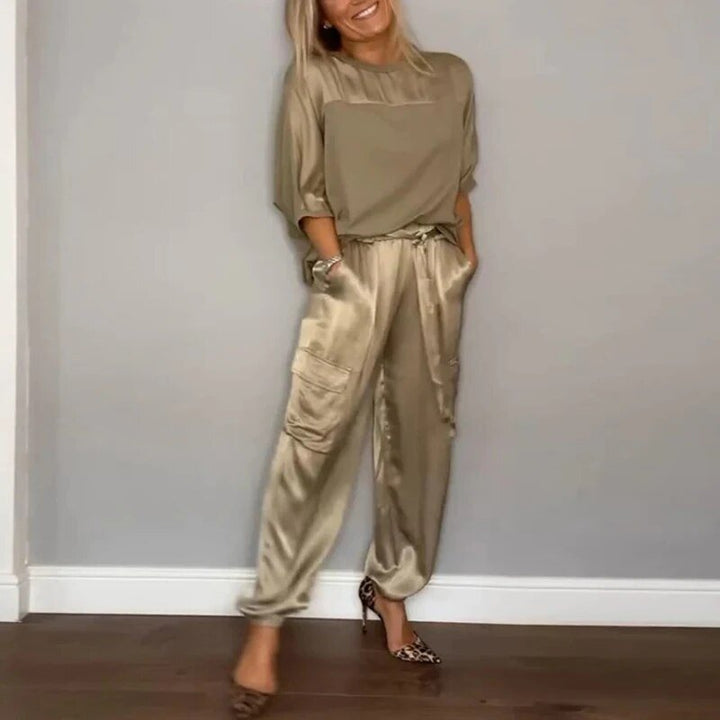 Charlotte | Women's Plus Size Two Piece Cargo Pants Set With Drawstring Waist