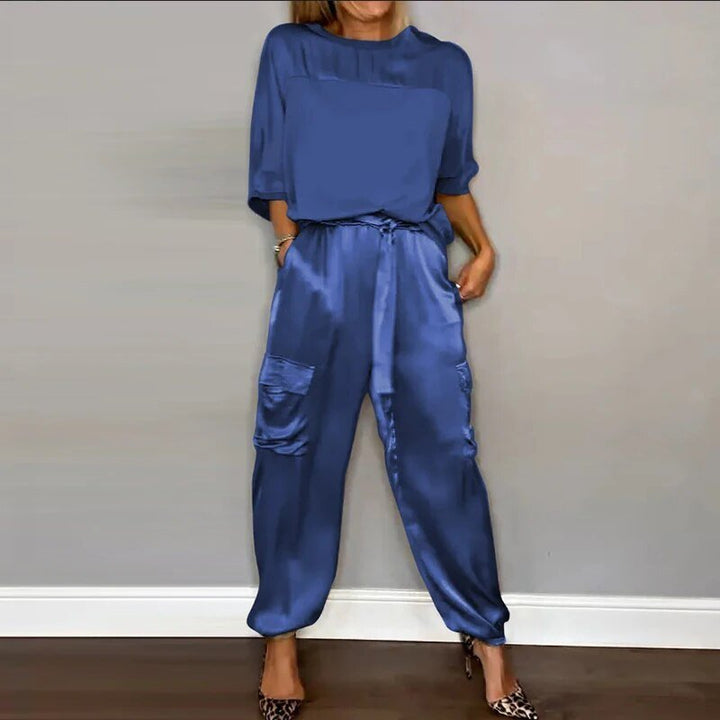 Charlotte | Women's Plus Size Two Piece Cargo Pants Set With Drawstring Waist