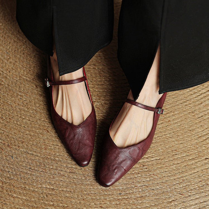 Layla | Women's Pointed Toe Leather Mary Jane Mules with Buckle Strap