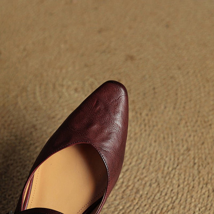 Layla | Women's Pointed Toe Leather Mary Jane Mules with Buckle Strap