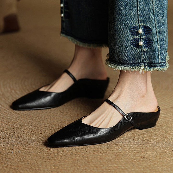 Layla | Women's Pointed Toe Leather Mary Jane Mules with Buckle Strap