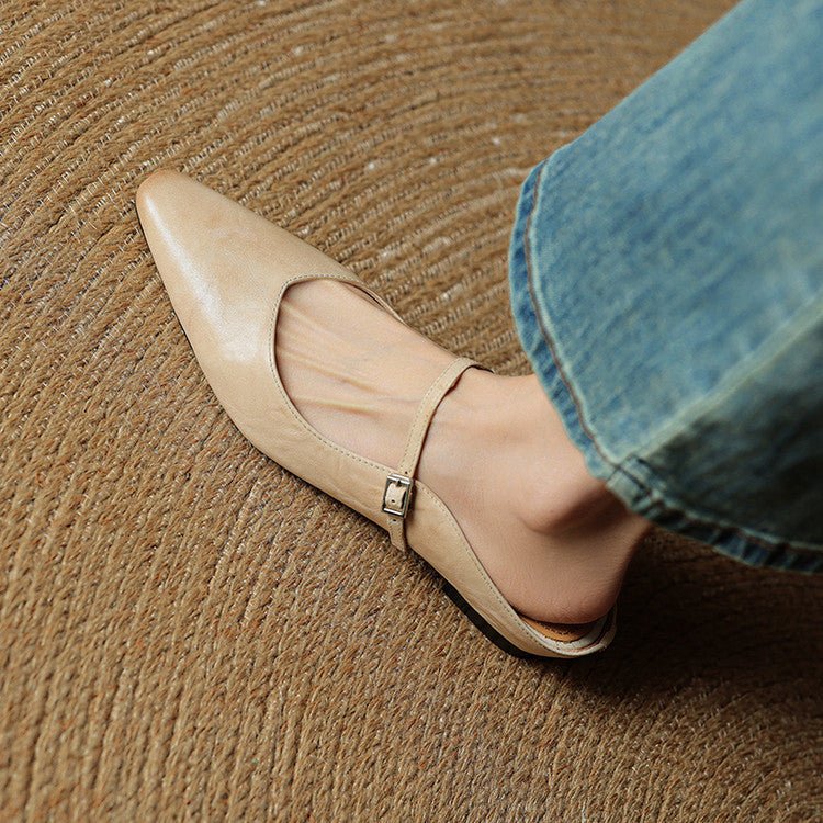 Layla | Women's Pointed Toe Leather Mary Jane Mules with Buckle Strap