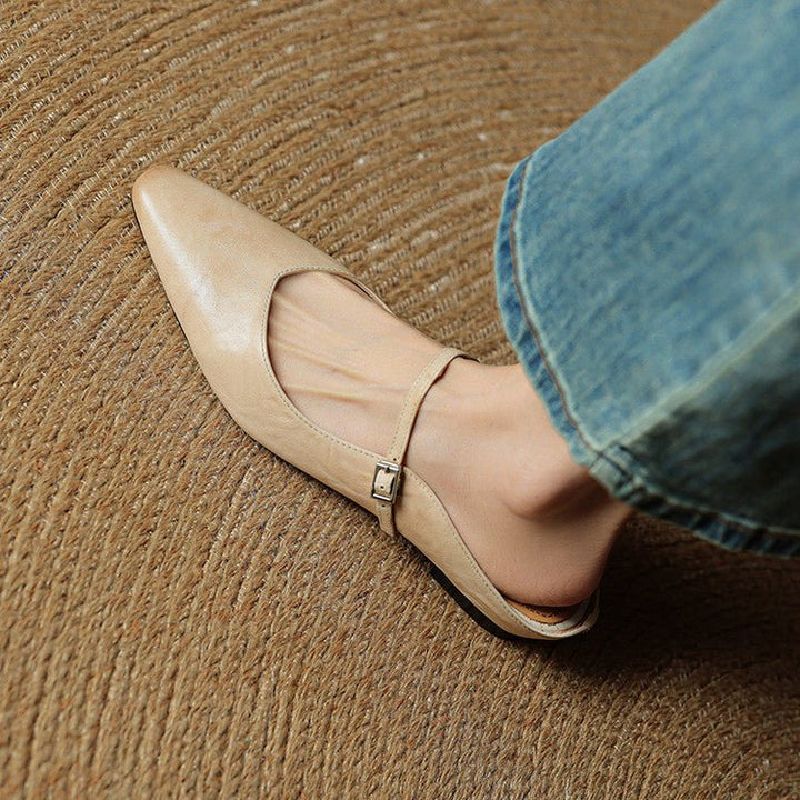 Layla | Women's Pointed Toe Leather Mary Jane Mules with Buckle Strap