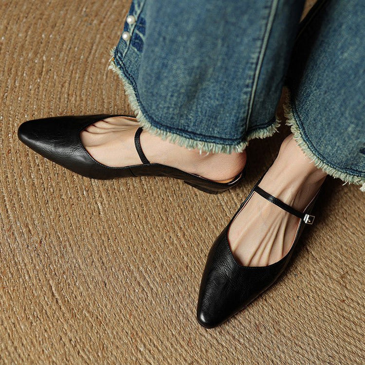 Layla | Women's Pointed Toe Leather Mary Jane Mules with Buckle Strap