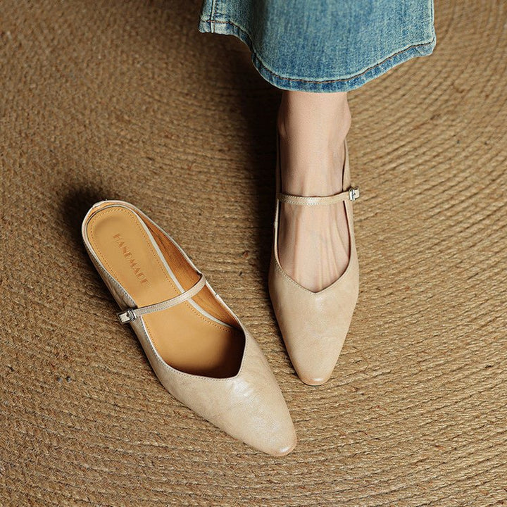 Layla | Women's Pointed Toe Leather Mary Jane Mules with Buckle Strap