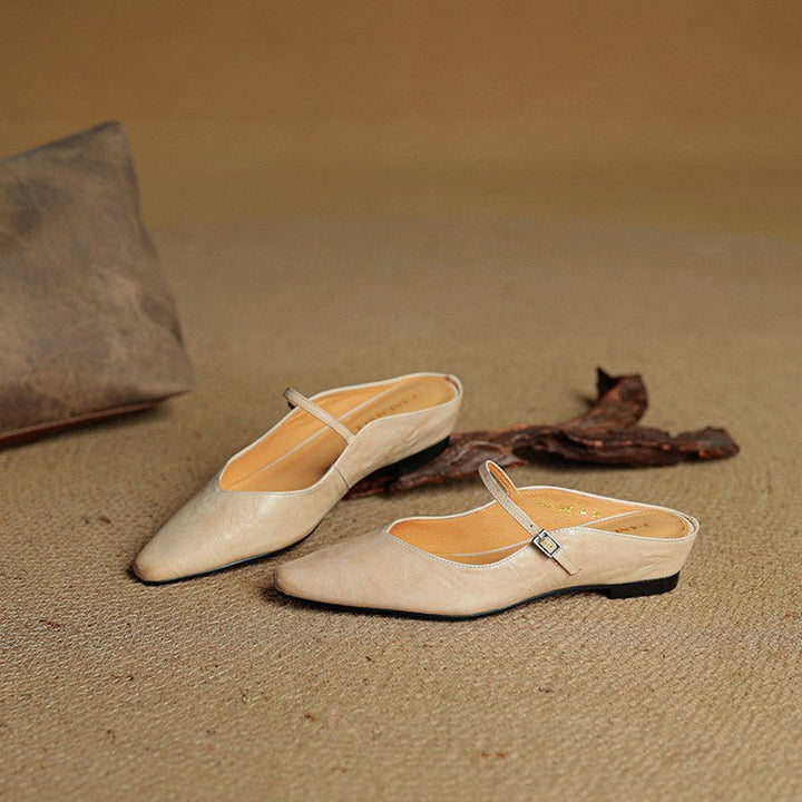 Layla | Women's Pointed Toe Leather Mary Jane Mules with Buckle Strap