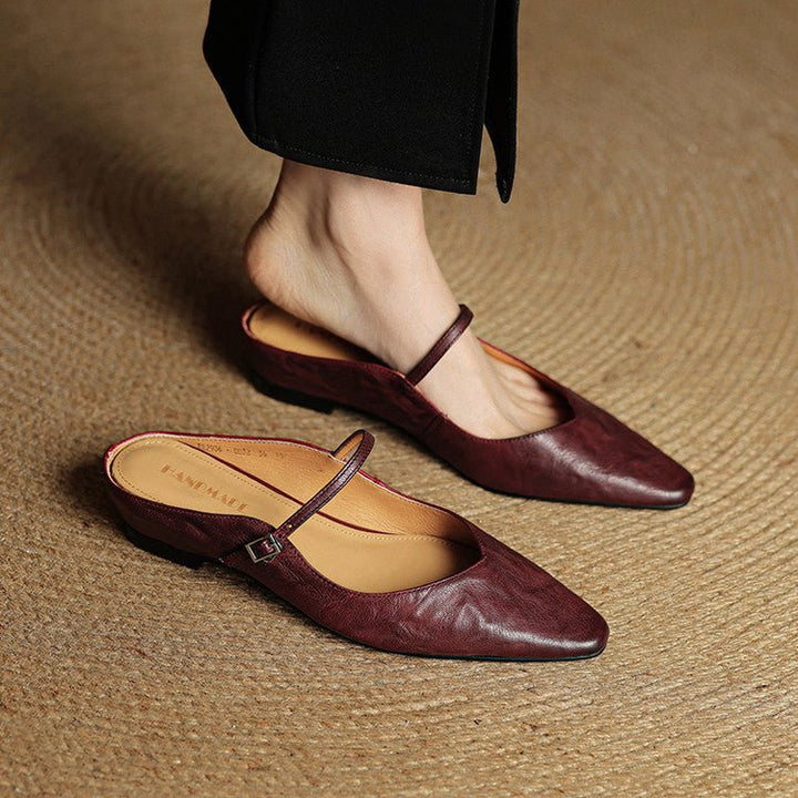 Layla | Women's Pointed Toe Leather Mary Jane Mules with Buckle Strap
