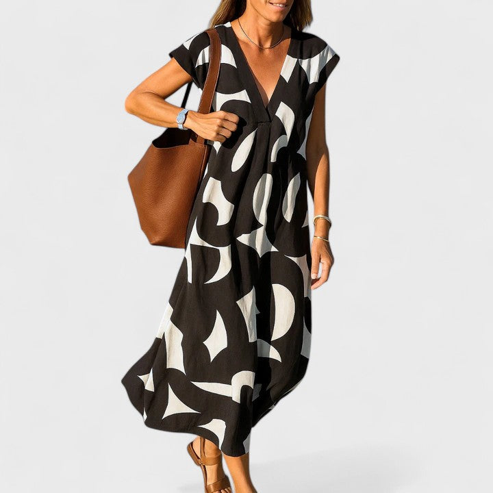 Valery | Women's Flowing V-Neck Dress with Lightweight Print