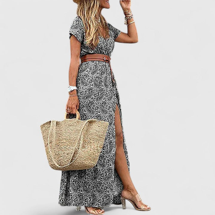 Alleta | Women's Gathered-Waist Maxi Dress with Boho Print