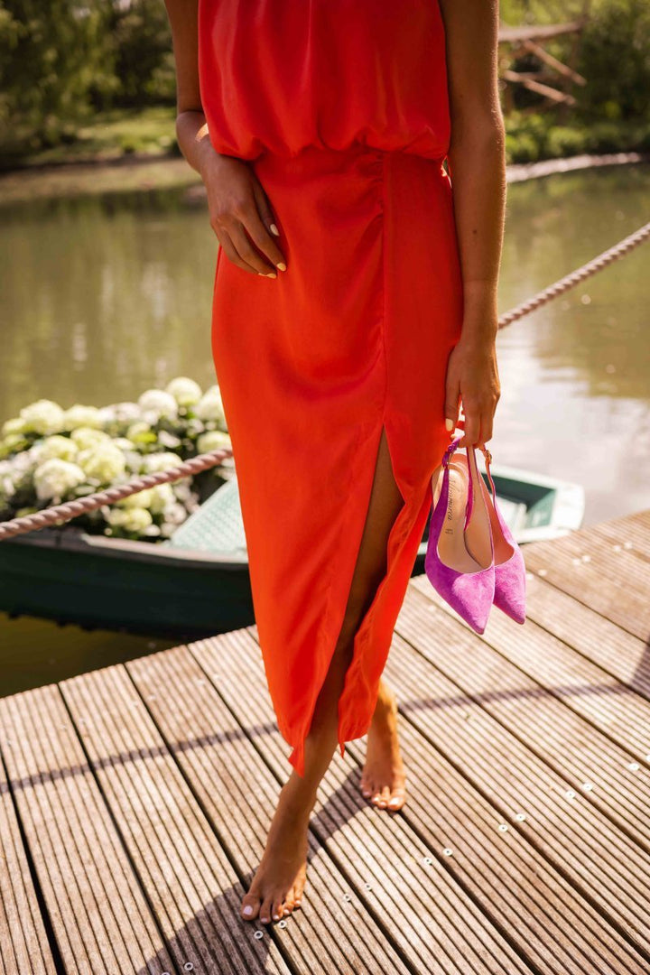 Scarlett | Women's Sleeveless Round Neck Midi Dress with Side Slit