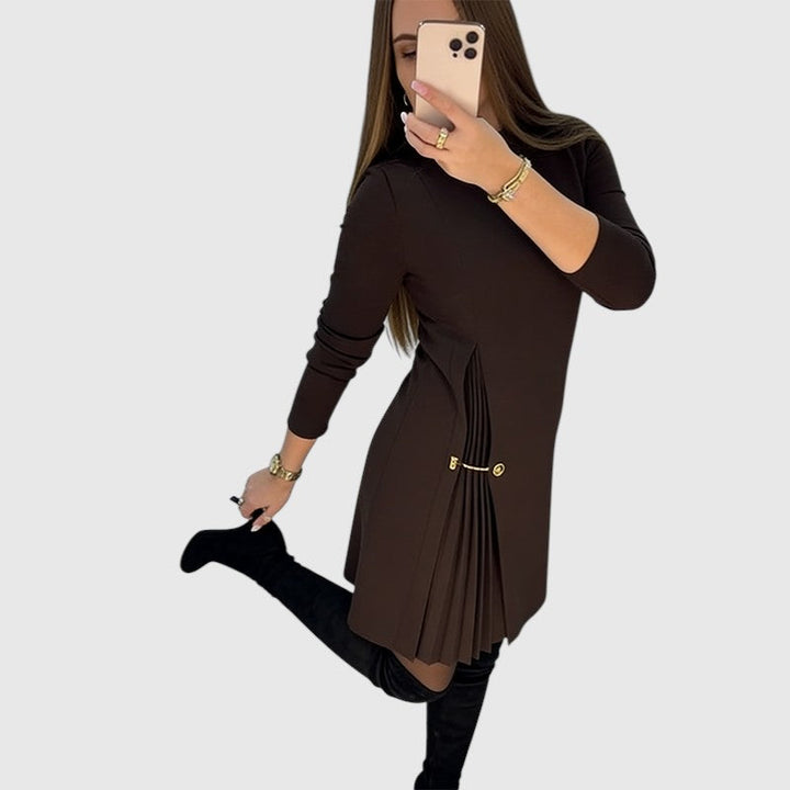 Sophie™ | Pleated A-Line Long Sleeve Dress