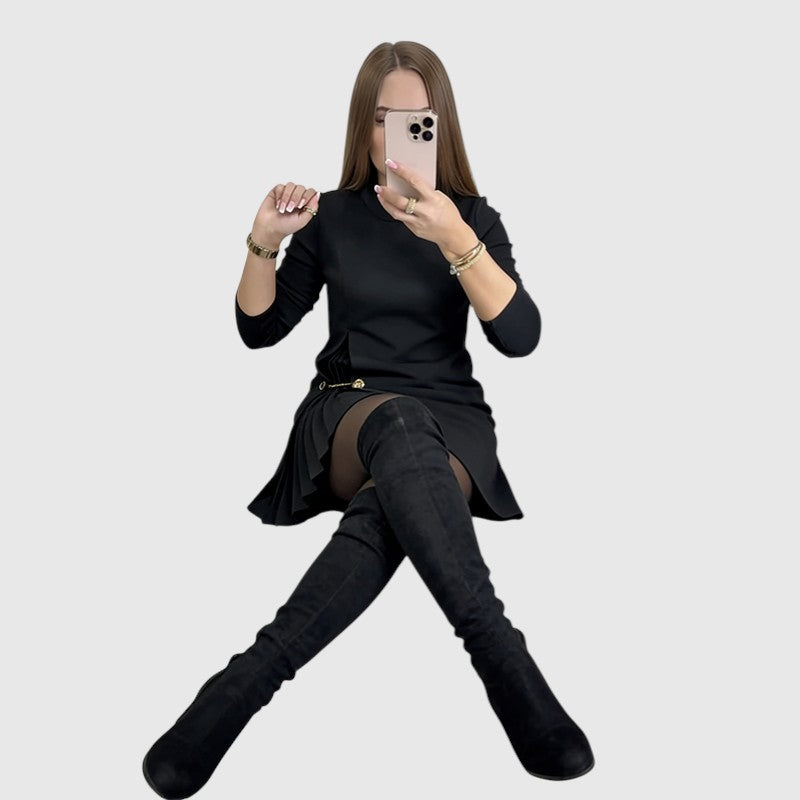 Sophie™ | Pleated A-Line Long Sleeve Dress