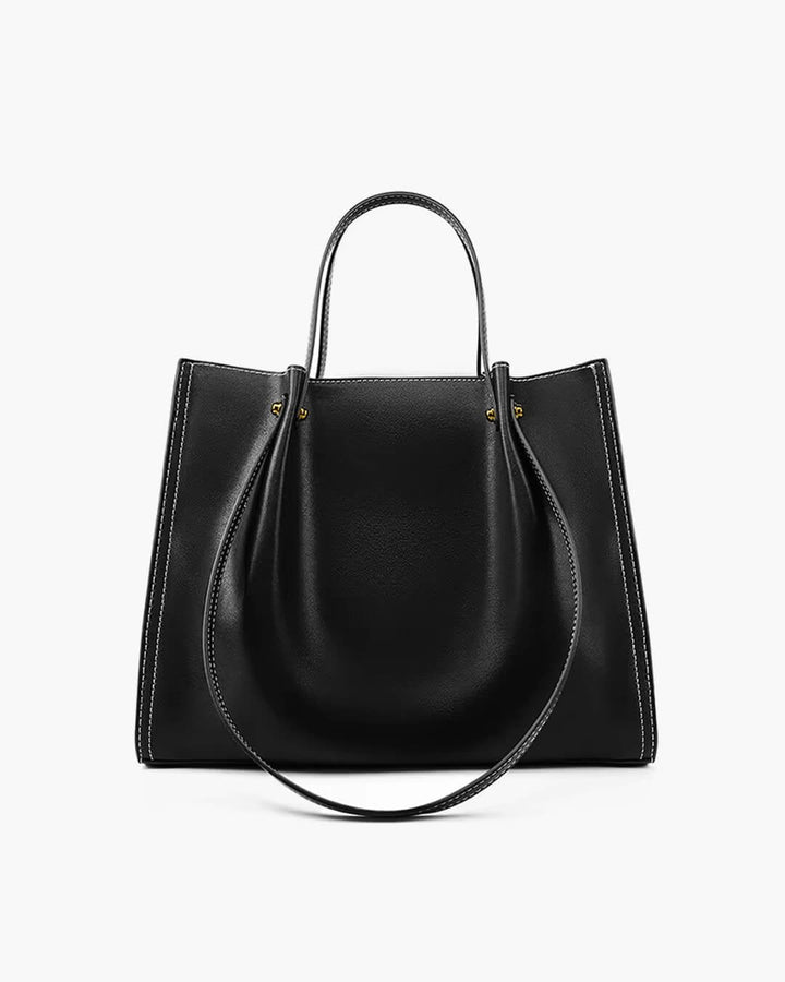 Charlotte | Women's Vegan Leather Contrast-Stitch Tote Bag with Shoulder Strap