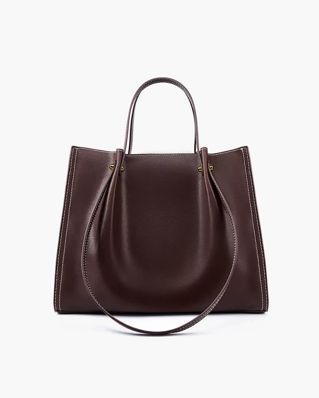 Charlotte | Women's Vegan Leather Contrast-Stitch Tote Bag with Shoulder Strap
