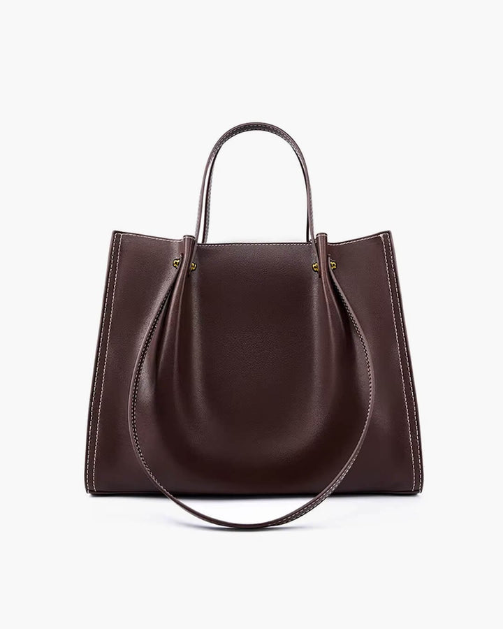 Charlotte | Women's Vegan Leather Contrast-Stitch Tote Bag with Shoulder Strap