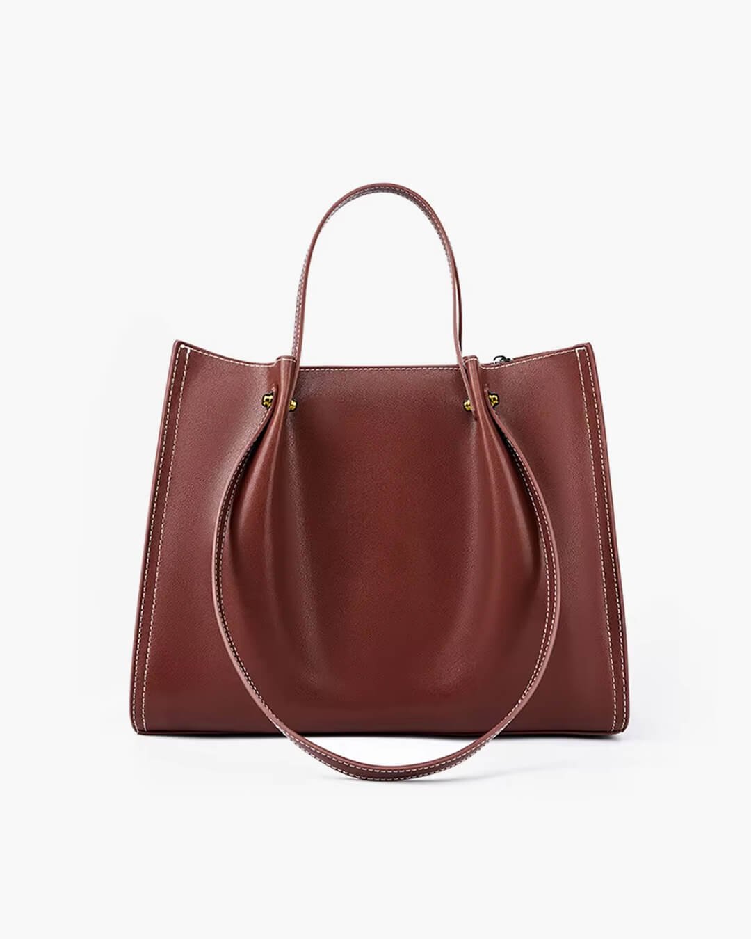 Charlotte | Women's Vegan Leather Contrast-Stitch Tote Bag with Shoulder Strap