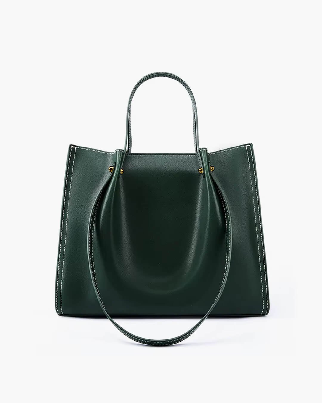 Charlotte | Women's Vegan Leather Contrast-Stitch Tote Bag with Shoulder Strap