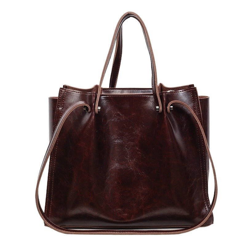Charlotte | Women's Vegan Leather Contrast-Stitch Tote Bag with Shoulder Strap