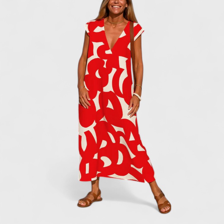 Valery | Women's Flowing V-Neck Dress with Lightweight Print