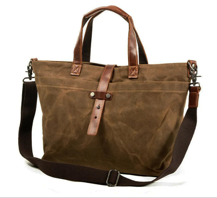 Aiden | Men's Waxed Canvas Tote Bag with Leather Trim and Crossbody Strap