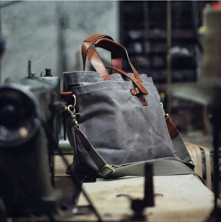 Aiden | Men's Waxed Canvas Tote Bag with Leather Trim and Crossbody Strap