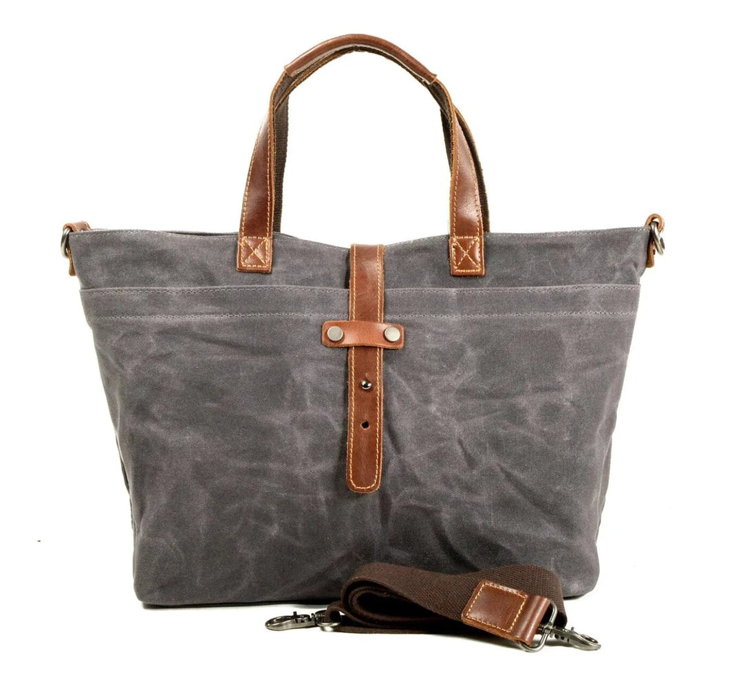Aiden | Men's Waxed Canvas Tote Bag with Leather Trim and Crossbody Strap
