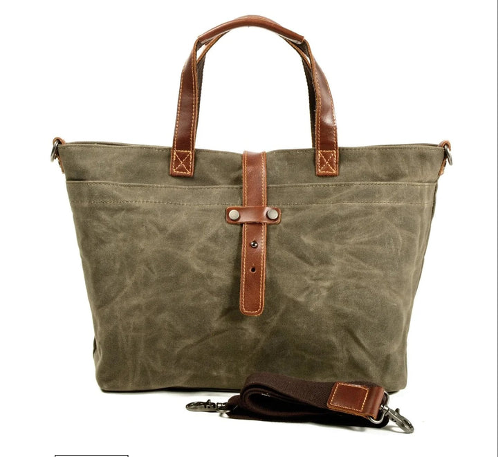 Aiden | Men's Waxed Canvas Tote Bag with Leather Trim and Crossbody Strap