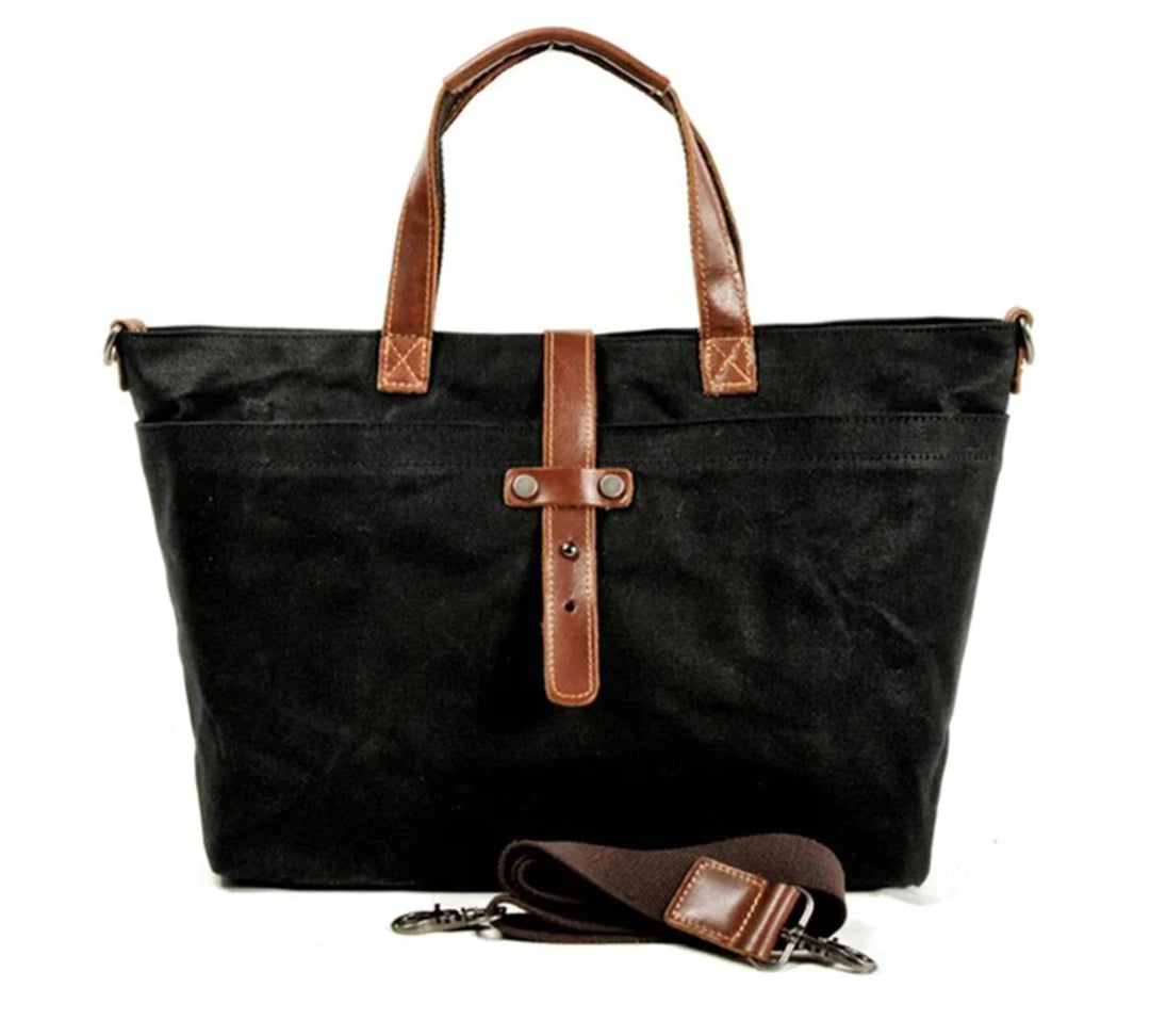 Aiden | Men's Waxed Canvas Tote Bag with Leather Trim and Crossbody Strap