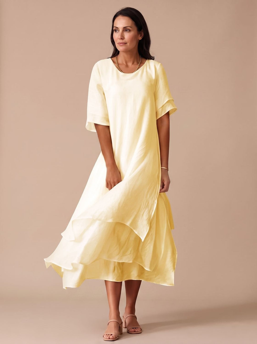 Charlotte | Women's April Layered Midi Dress Short-Sleeve Crew Neck