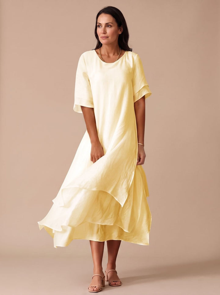 Charlotte | Women's April Layered Midi Dress Short-Sleeve Crew Neck
