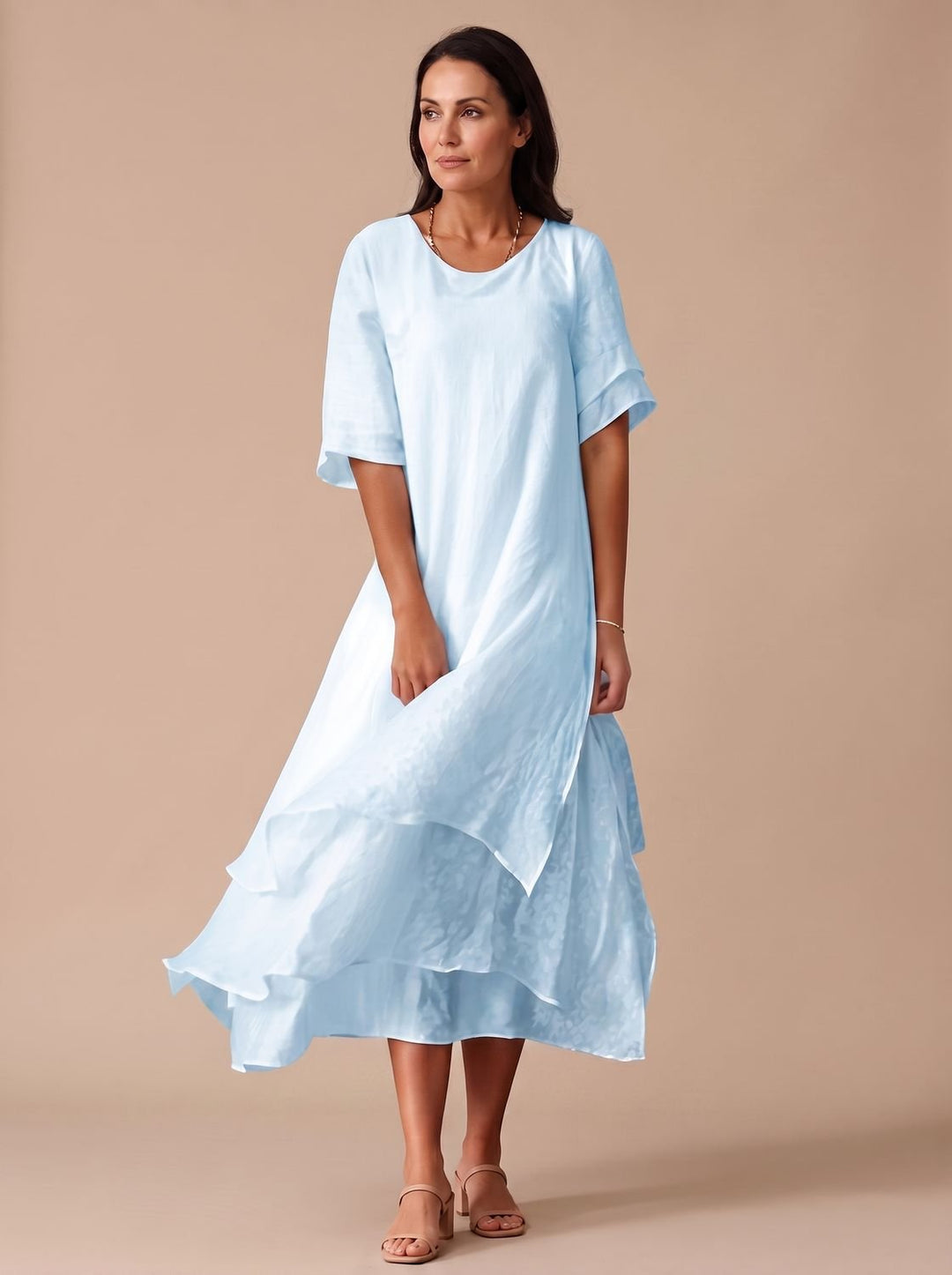 Charlotte | Women's April Layered Midi Dress Short-Sleeve Crew Neck