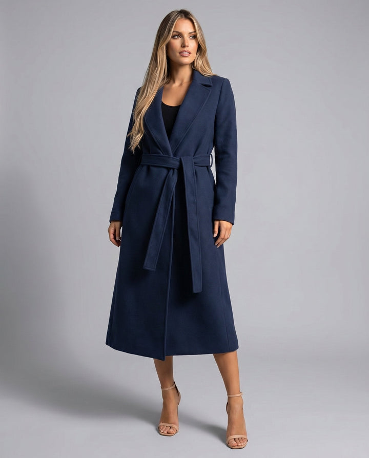 Luna | Women's Belted Wool-Blend Long Lapel Trench Coat