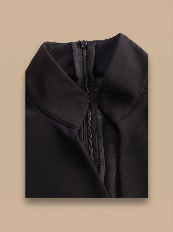 Luna | Women's Black Midi Dress V-Neck Belted Pencil Long-Sleeve