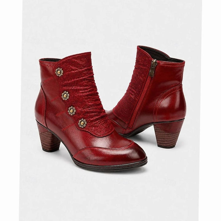 Madison | Women's Block Heel Ankle Boots Floral Button Side Zip