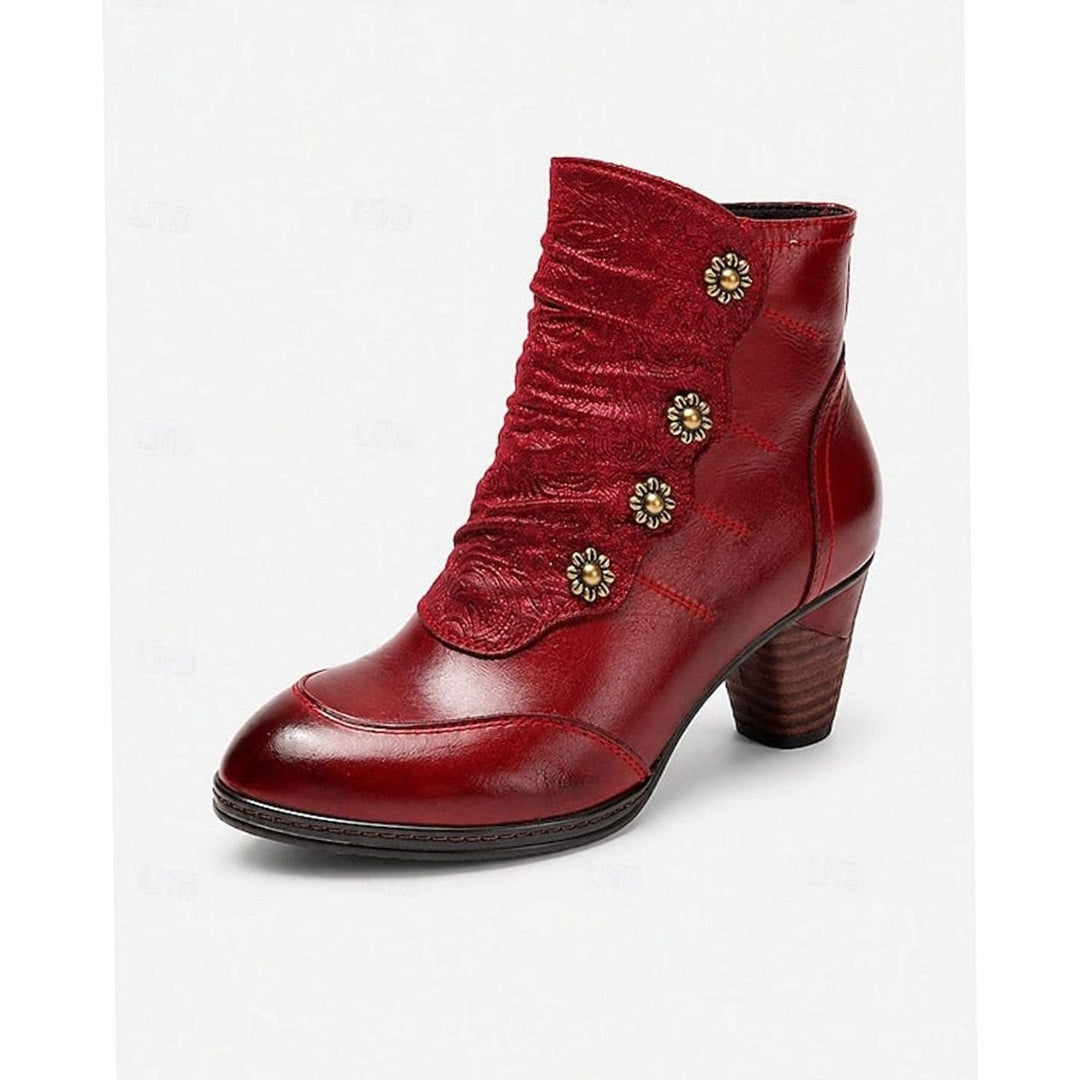 Madison | Women's Block Heel Ankle Boots Floral Button Side Zip