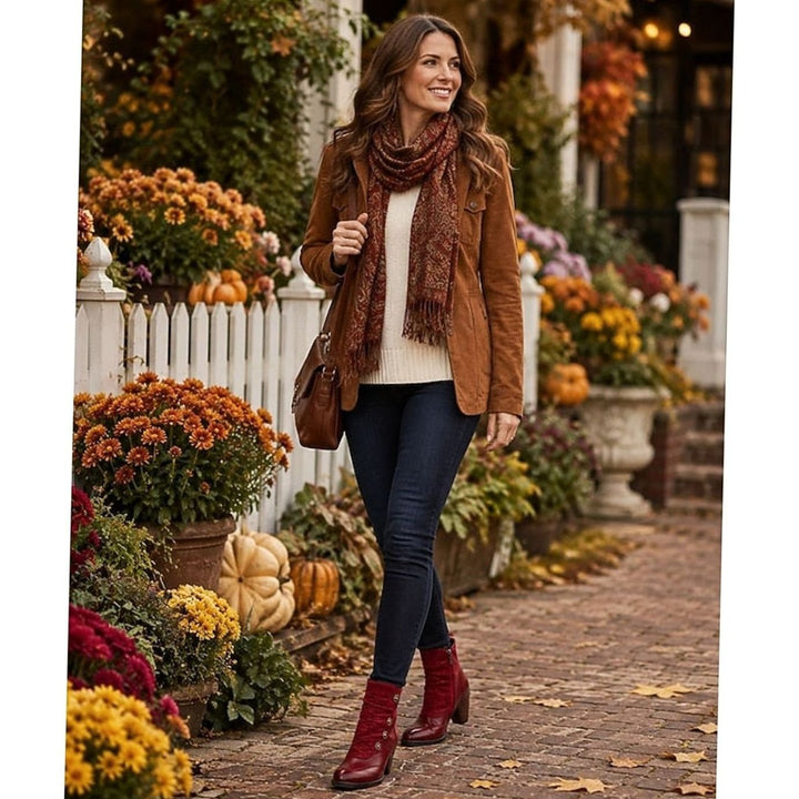 Madison | Women's Block Heel Ankle Boots Floral Button Side Zip