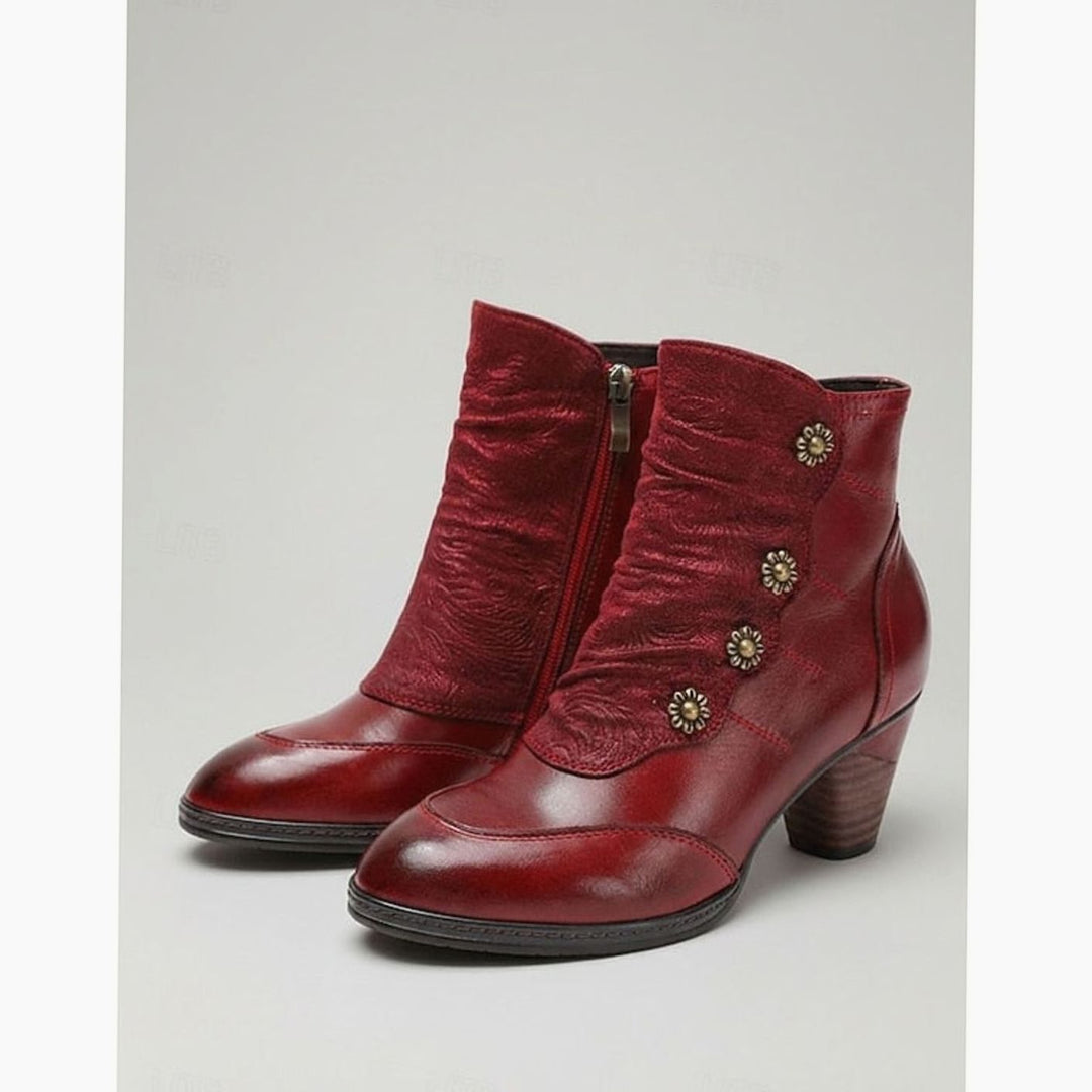 Madison | Women's Block Heel Ankle Boots Floral Button Side Zip