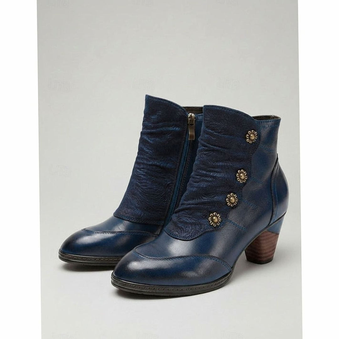 Madison | Women's Block Heel Ankle Boots Floral Button Side Zip