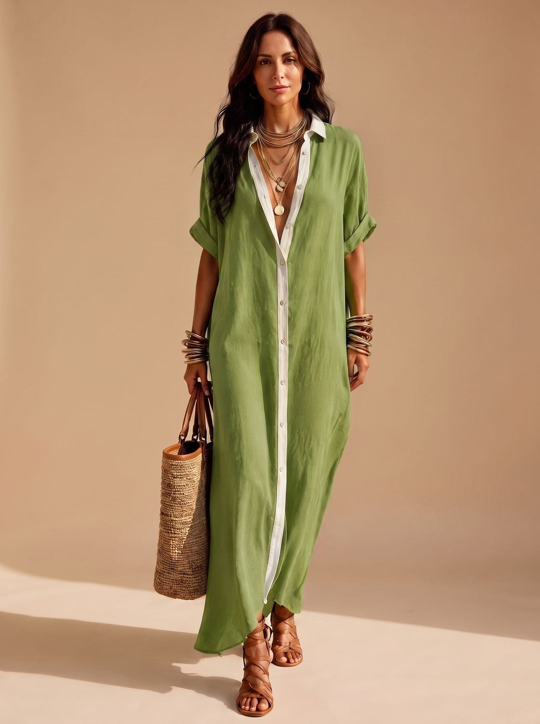 Luna | Women's Boho Button-Down Relaxed Maxi Shirt Dress