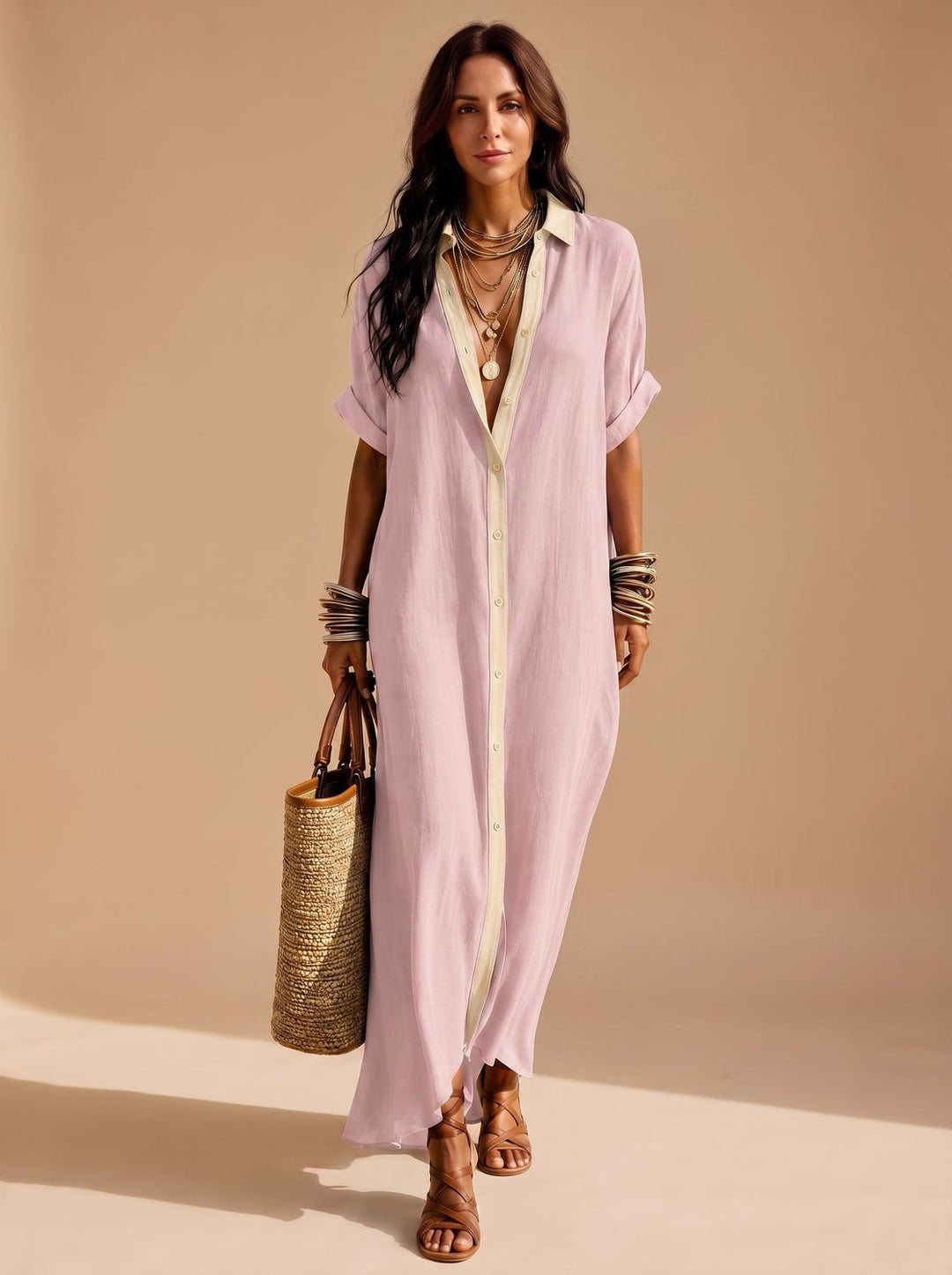 Luna | Women's Boho Button-Down Relaxed Maxi Shirt Dress