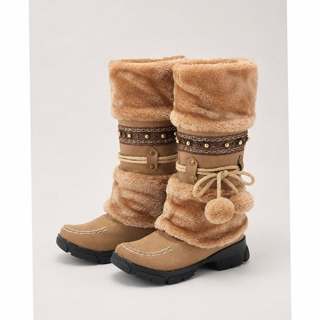Scarlett | Women's Boho Faux-Fur Cuff Slouch Mid-Calf Winter Snow Boots