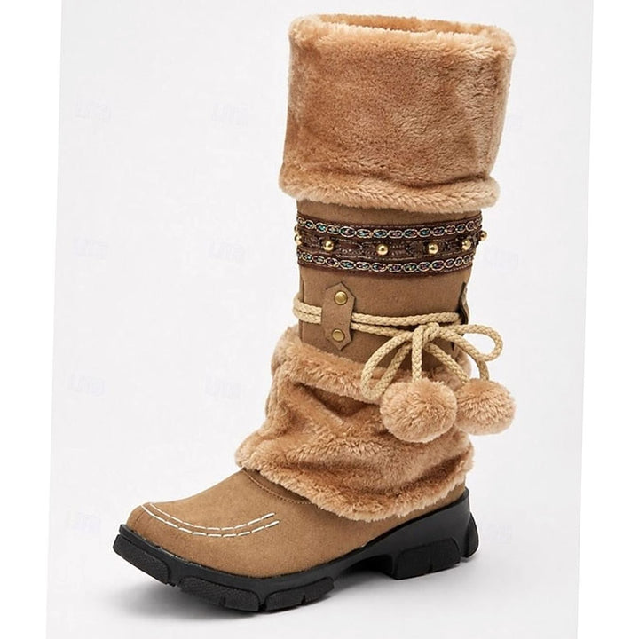 Scarlett | Women's Boho Faux-Fur Cuff Slouch Mid-Calf Winter Snow Boots