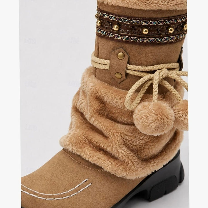 Scarlett | Women's Boho Faux-Fur Cuff Slouch Mid-Calf Winter Snow Boots