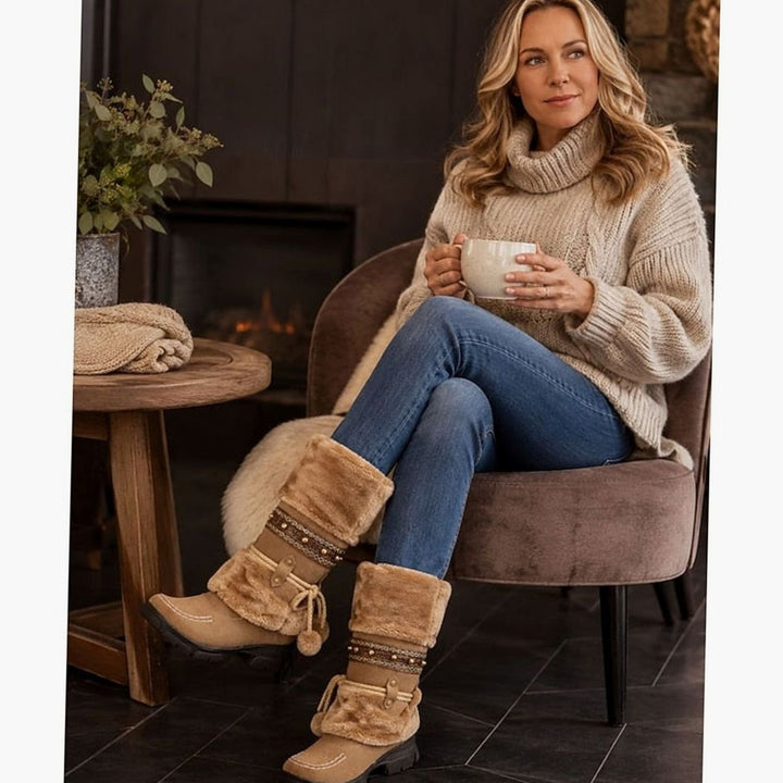 Scarlett | Women's Boho Faux-Fur Cuff Slouch Mid-Calf Winter Snow Boots